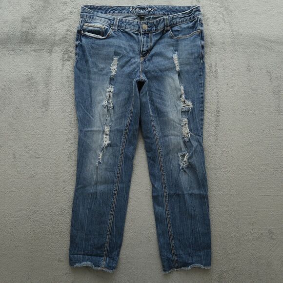 Ariya Jeans Womens Size 13/14 Blue Low-Rise Straight Denim 27.5"Inseam Destroyed - Picture 1 of 14